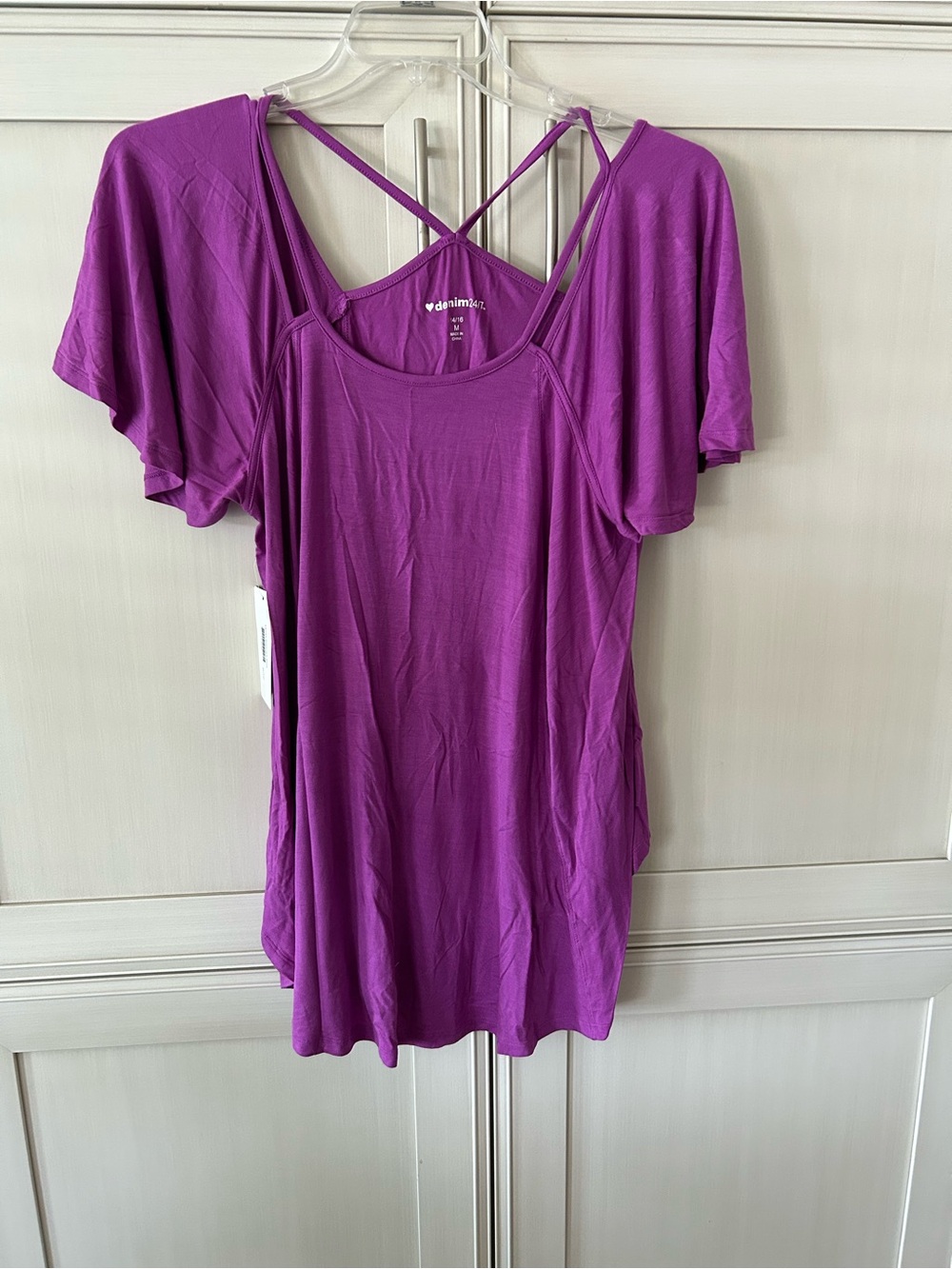 Denim 24/7 Purple Cold-Shoulder Strappy Tunic Top